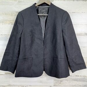 Talbots Women's Black 3/4 Sleeve‎ Linen Blend Collarless Blazer Size 12